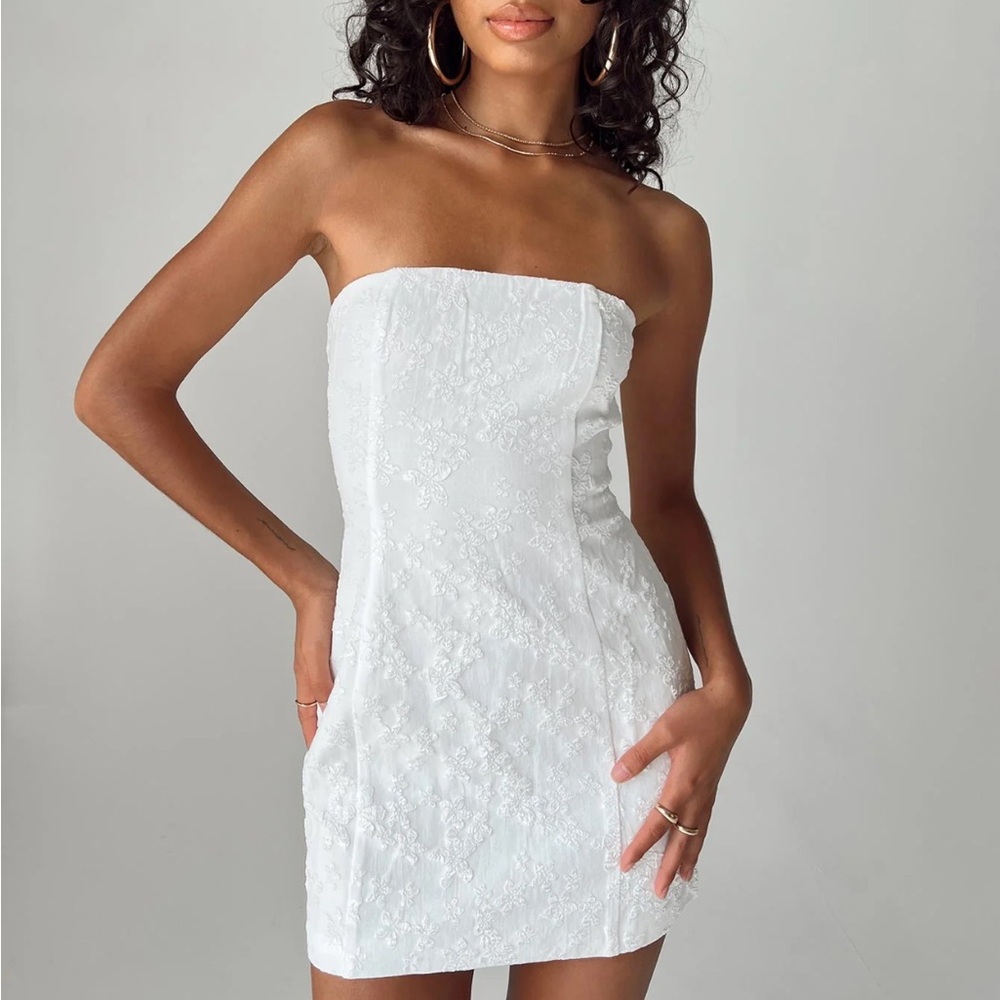 Princess Polly White Anja Strapless  Mini Dress, white graduation